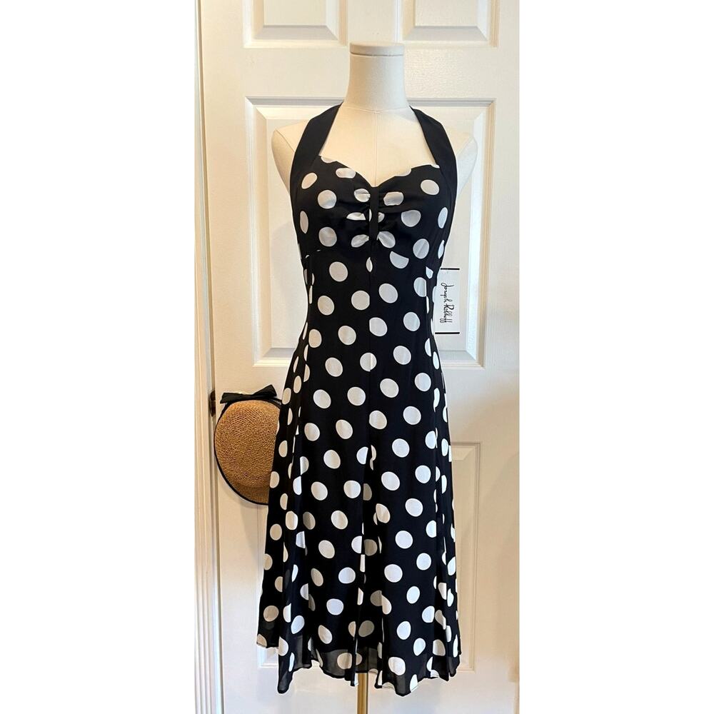 NWT Vintage Joseph Ribkoff Polka Dot Halter Dress 50s Rockabilly Midi Size 8
